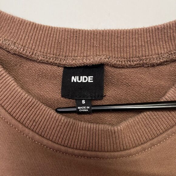 Nude Brand Brown Distressed Crop Top Long Sleeve Sweater, Nude Ripped Crop 470 - Picture 7 of 7